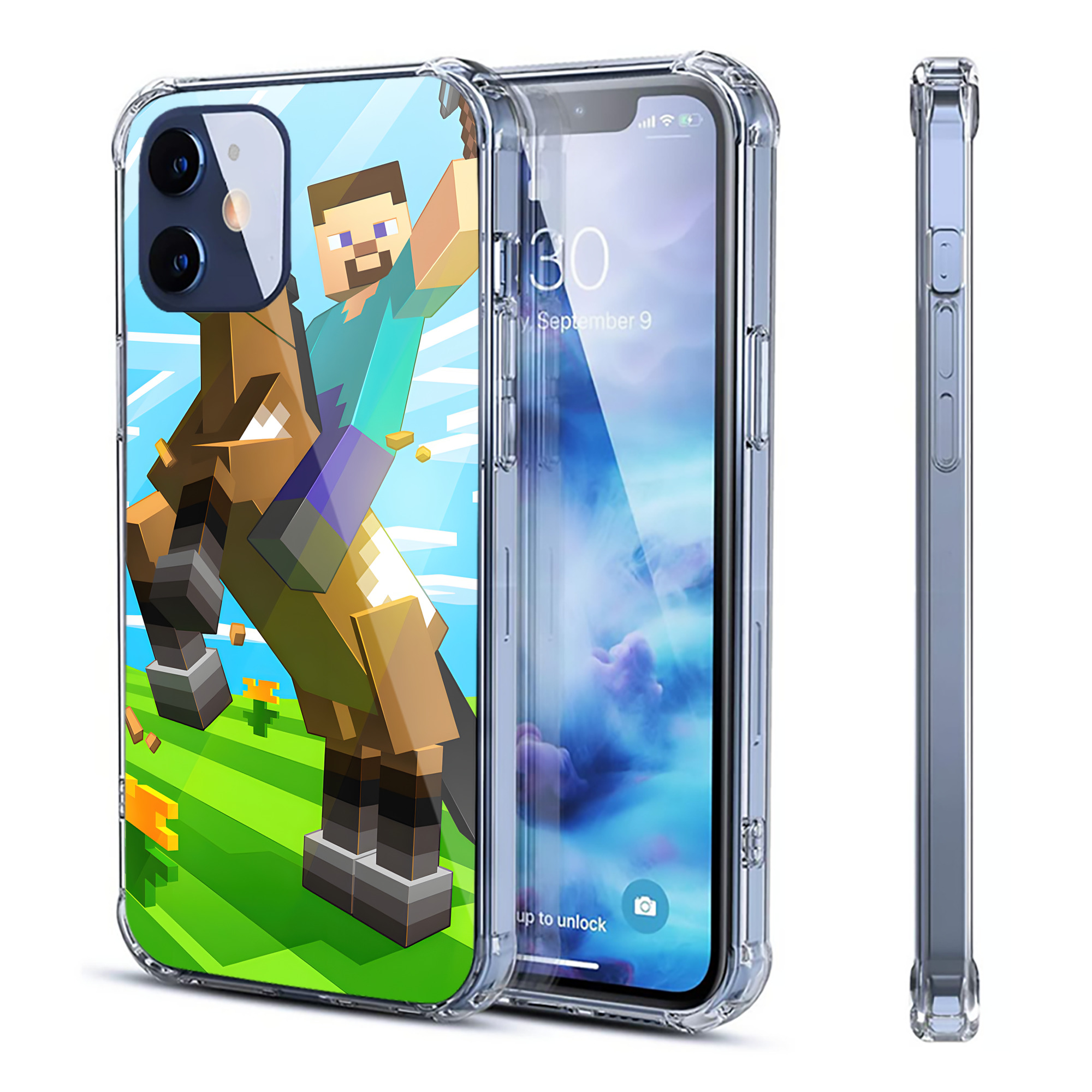 （画像用） マインクラフト ブロックの世界 Minecraft MC Block world 【iPhone 12シリーズ対応】透明スマホケース（クリアソフトケース）